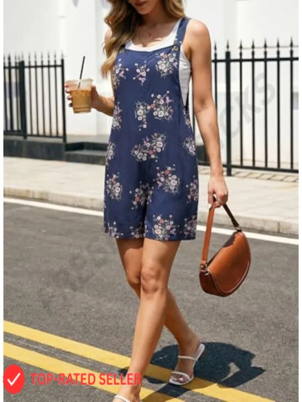 Women's Sleeveless Floral Romper Jumpsuit with Pockets, Loose Fit Casual